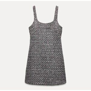 Zara Pink Tweed Mini Dress With Sleeveless Design Square Neckline READ ME